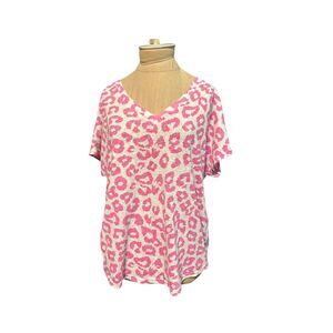 She & Sky Pink and White Cheetah Print Pullover Cotton Blend Size Small